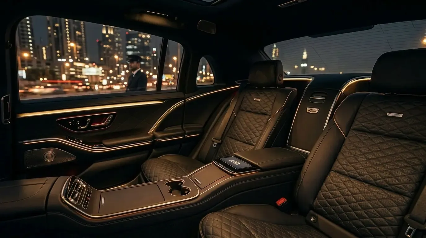 Premium black chauffeur SUV at night — Bookaride.us NYC luxury car service